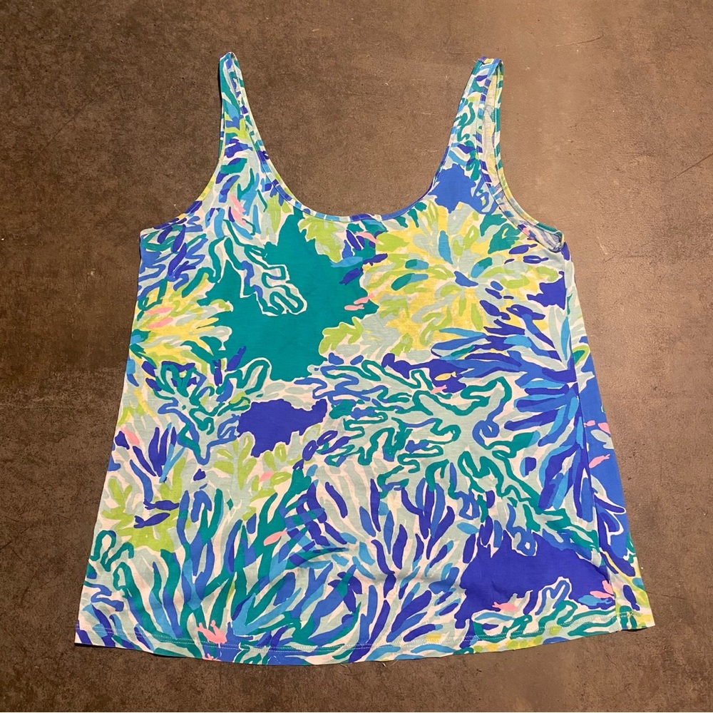 Lilly Pulitzer Sz Small 100% Pima Cotton Kinsey Tank Top in print Wade and Sea - Picture 2 of 4